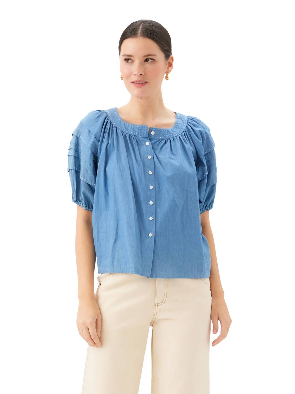 Fifteen Twenty - Shay Contrast Stitch Peasant Top