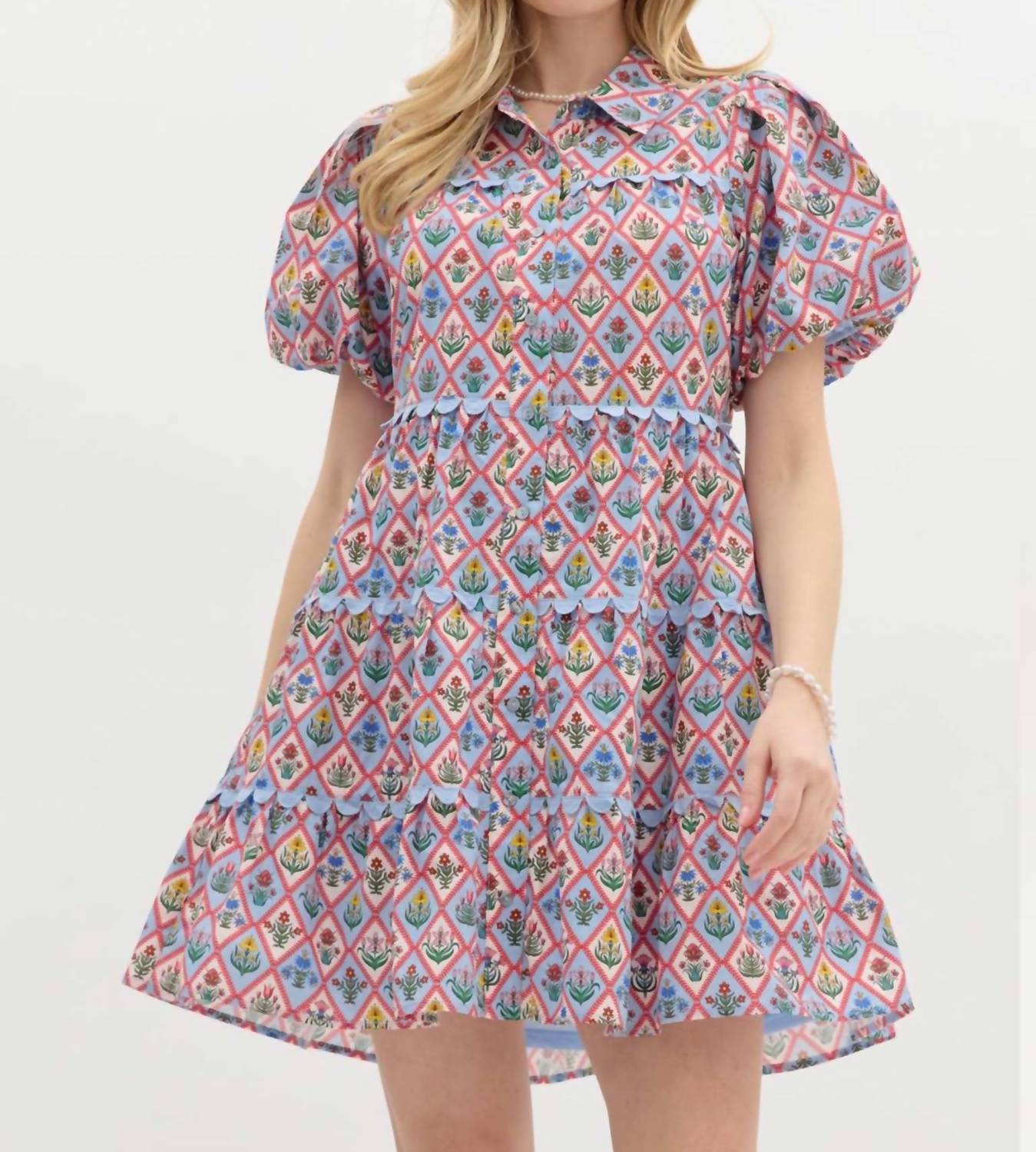 Entro - Floral Pattern Tiered Mini Dress