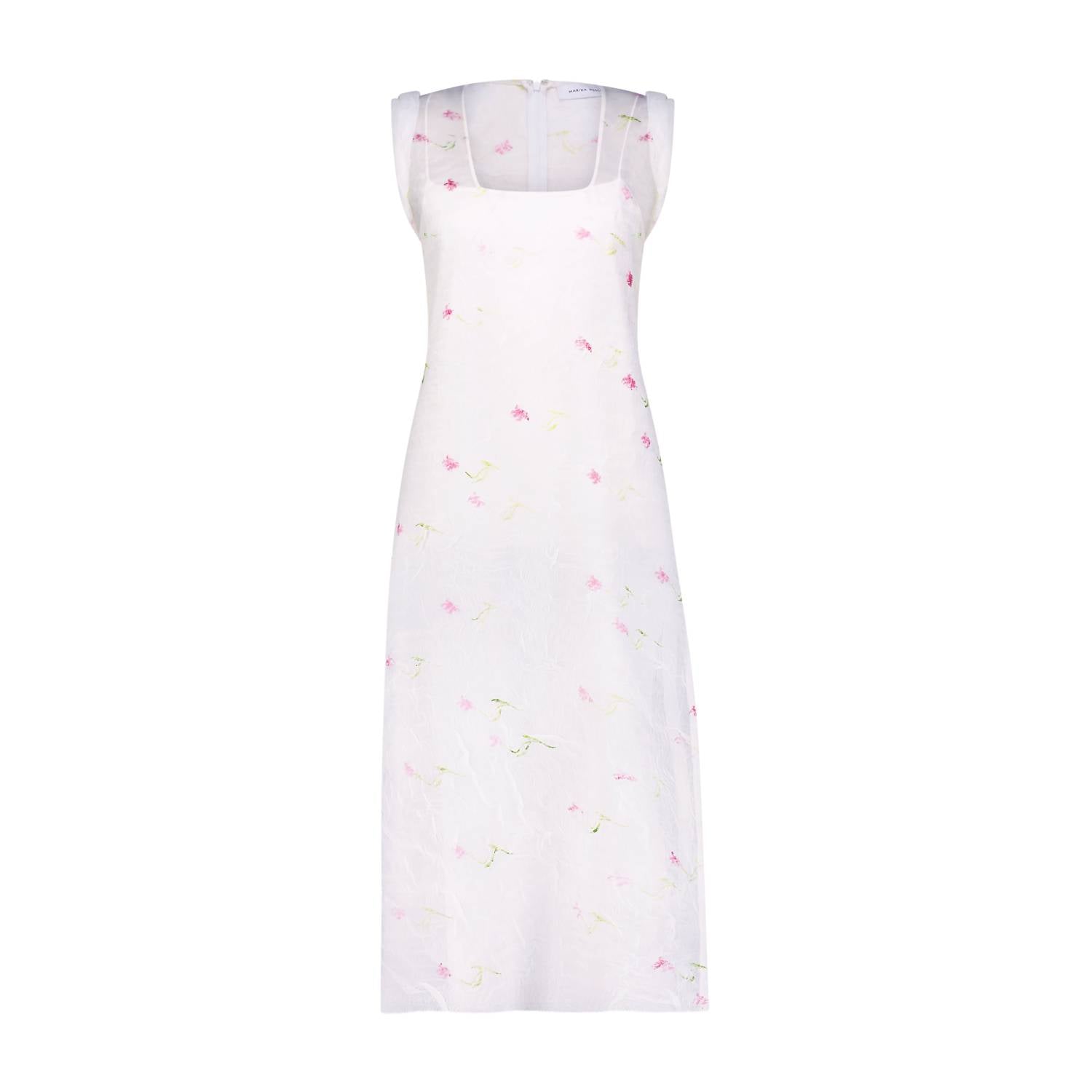 Marina Moscone - Stamped Plissé Sheath Midi Dress
