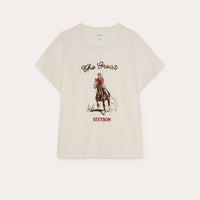 THE GREAT. Boxy Crew Stetson Graphic Tee in washed white - women's t-shirt - alternate view