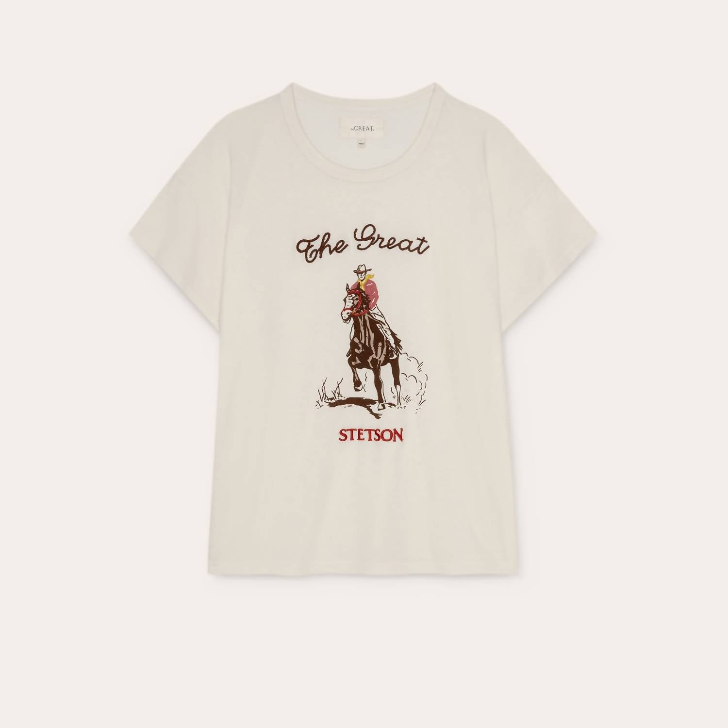 THE GREAT. Boxy Crew Stetson Graphic Tee in washed white - women's t-shirt - alternate view