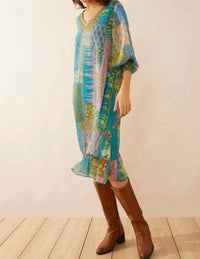 Bohera - Vibrant Patchwork Print V-Neck Dress