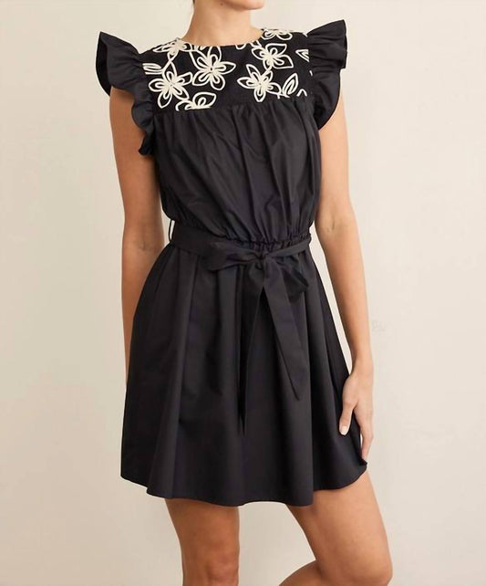 In February - Floral Emboidery Contrast Belted Dress