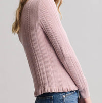 BAREFOOT DREAMS Cozychic Ultra Lite Cable Knit Cardigan With Ruffles in teaberry - women's cardigan - alternate view