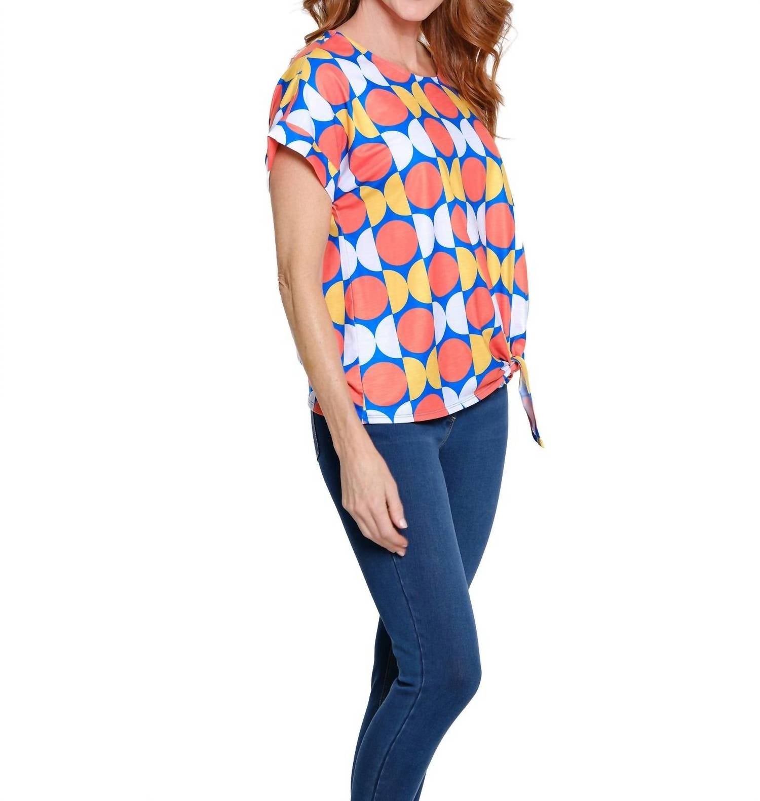 Multiples Pop Art Dot Tie-waist Top in geo multi - women's blouse - detail view