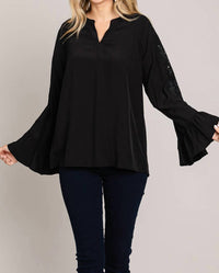 Cotton Bleu - Embroidered Sleeve Casual Top