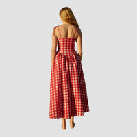 Aston Studio Polly Maxi Dress in redcurrant gingham - women's dress - detail view