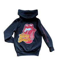 ROWDY SPROUT Girl's Rolling Stones Tongue Hoodie in washed black - kids' shirt - detail view