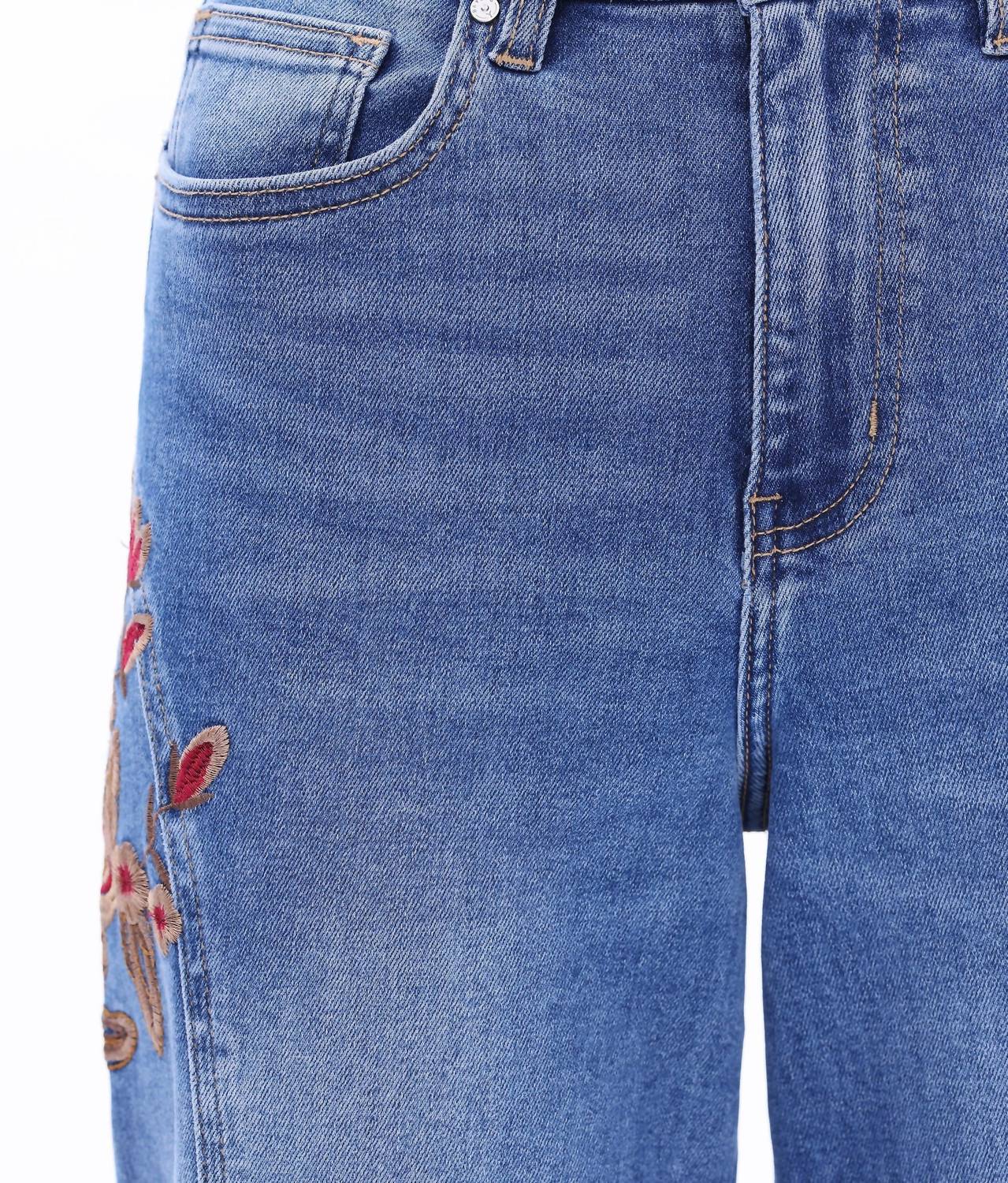 Bayeas High Rise Floral Embroidered Wide Leg Jeans in medium blue - women's jeans - view 6