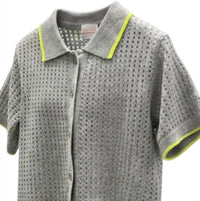Brodie Cashmere Women's Short Sleeve Jacket in super grey neon yellow - women's blouse - detail view