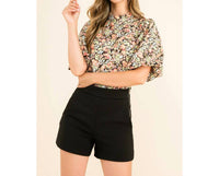 Thml - Floral Print Puff Sleeve High Neck Top With Short Sleeve