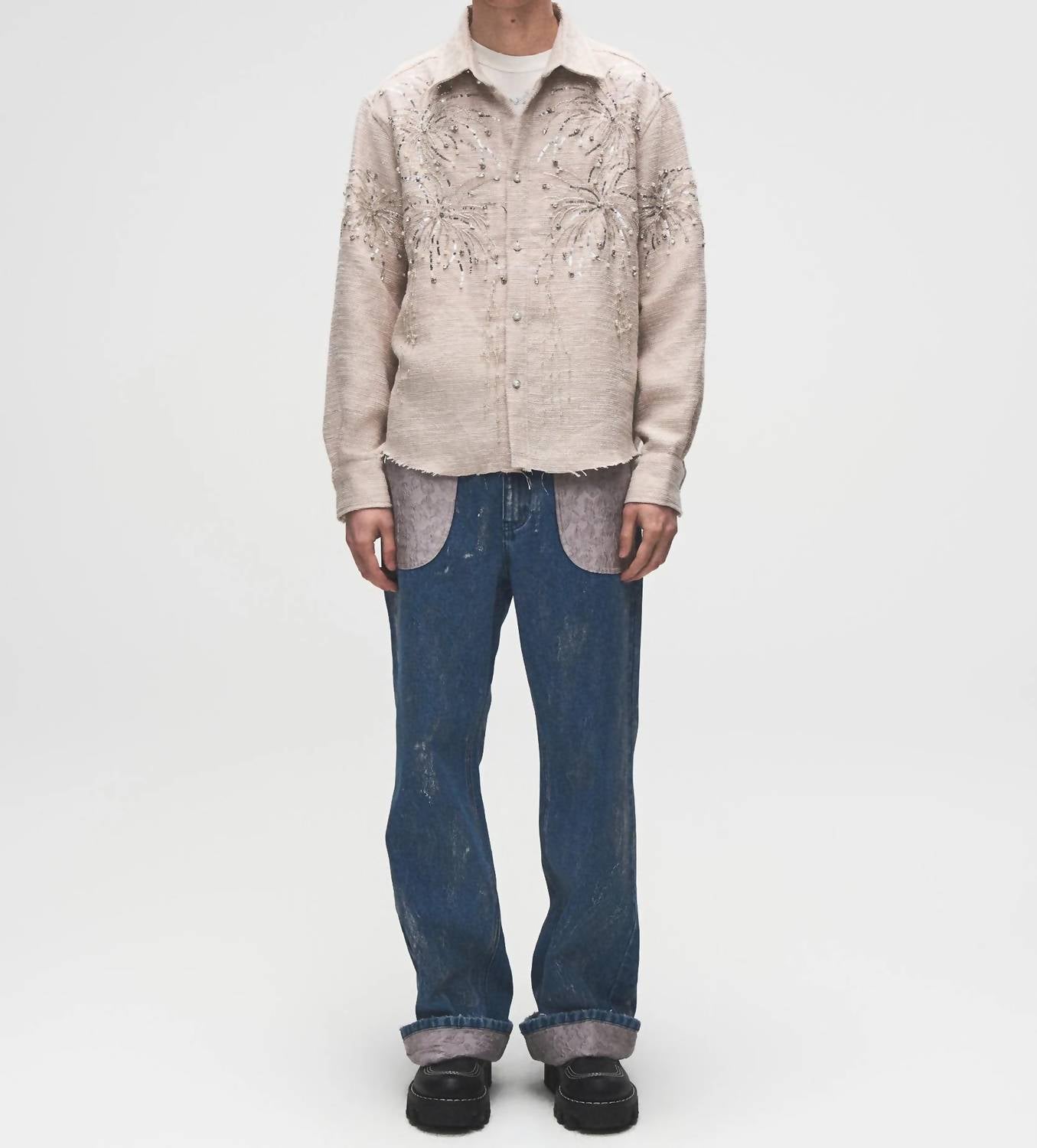 Birth Of Royal Child - Embossed Washed Denim Straight Jeans
