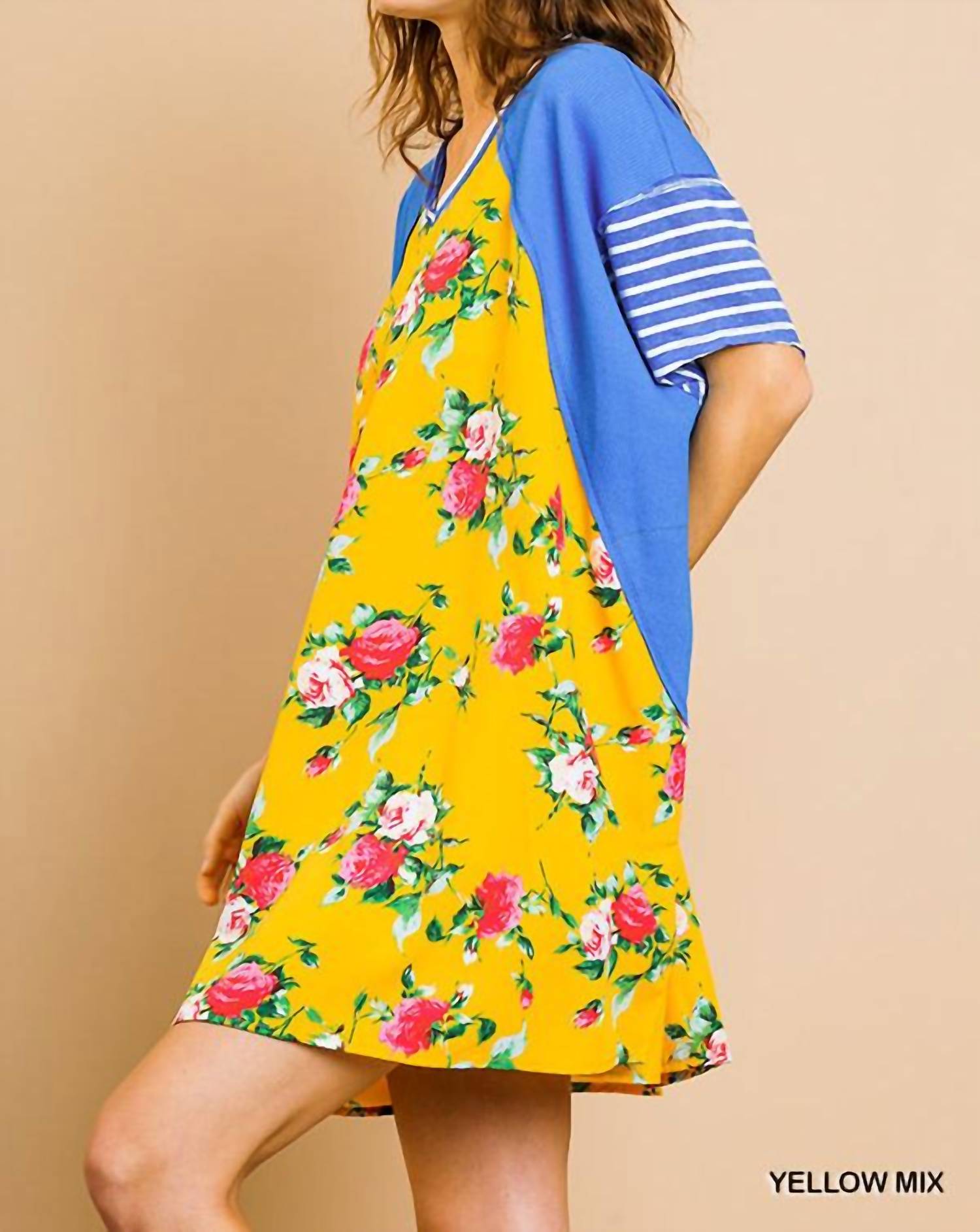 Umgee - Striped & Floral Pocket Dress