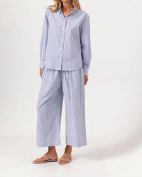 sundays Women's Sun Aspyn Shirt in navy stripe - women's long sleeve top - detail view