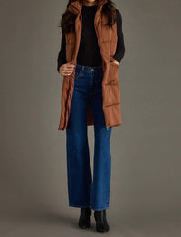 Panache Long Puffer Vest in brown - women's jacket - detail view
