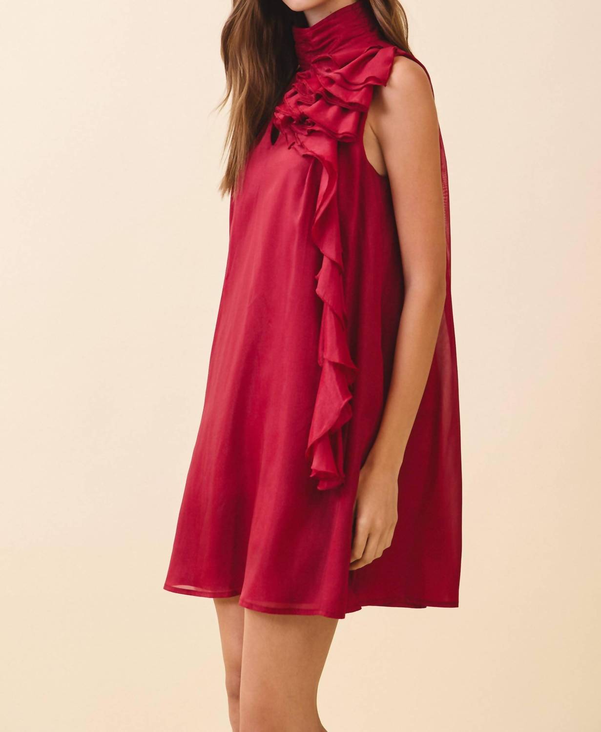 Tcec - Sleeveless Mock Neck Ruffle Dress