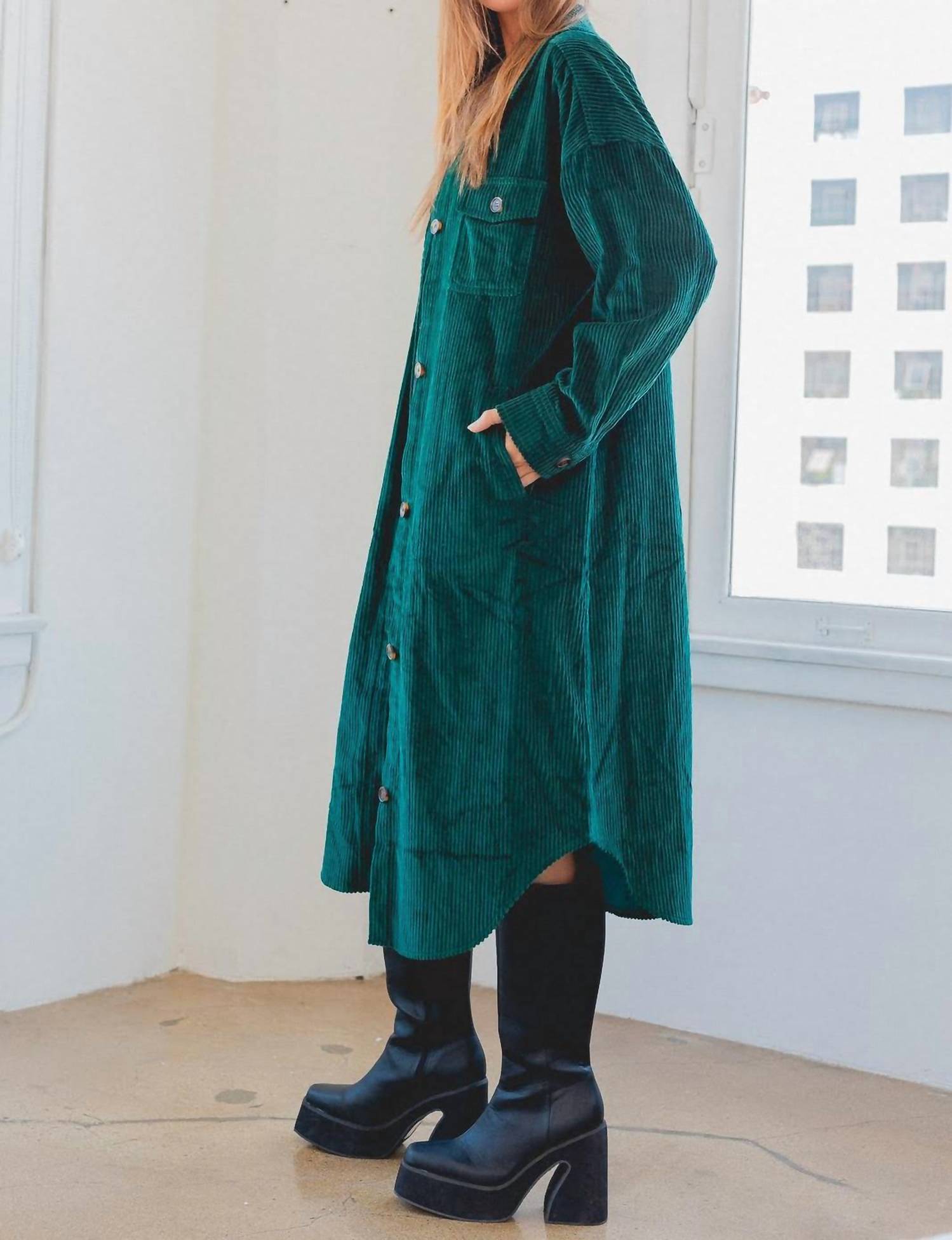 Le Lis - POCKET DETAIL LONG CORDUROY SHIRT