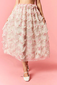 Peach Love - Printed Ruffle Detailed Organza Maxi Skirt