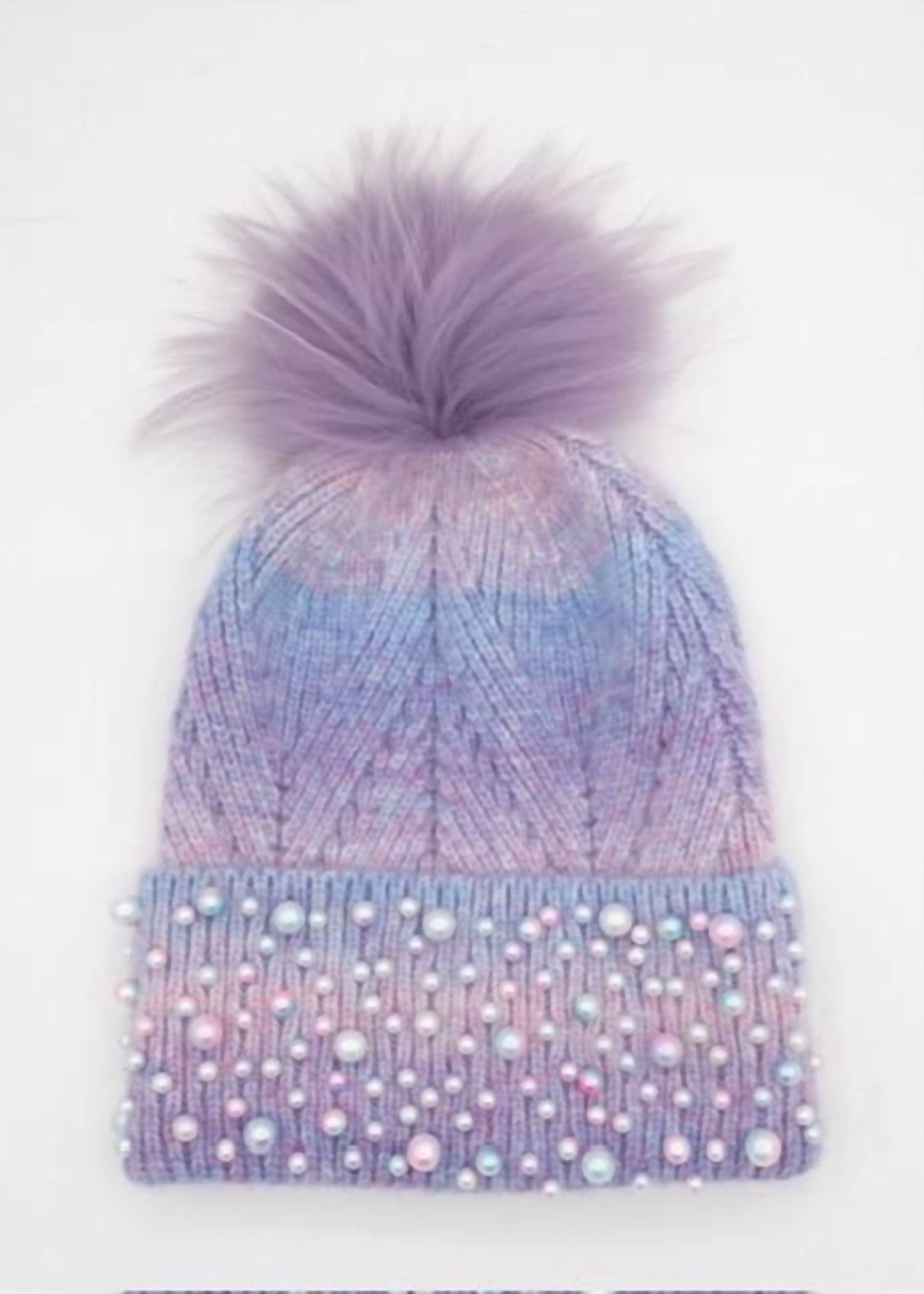 Bari Lynn - Girl's Pastel Pearl Beanie With Fur Pom