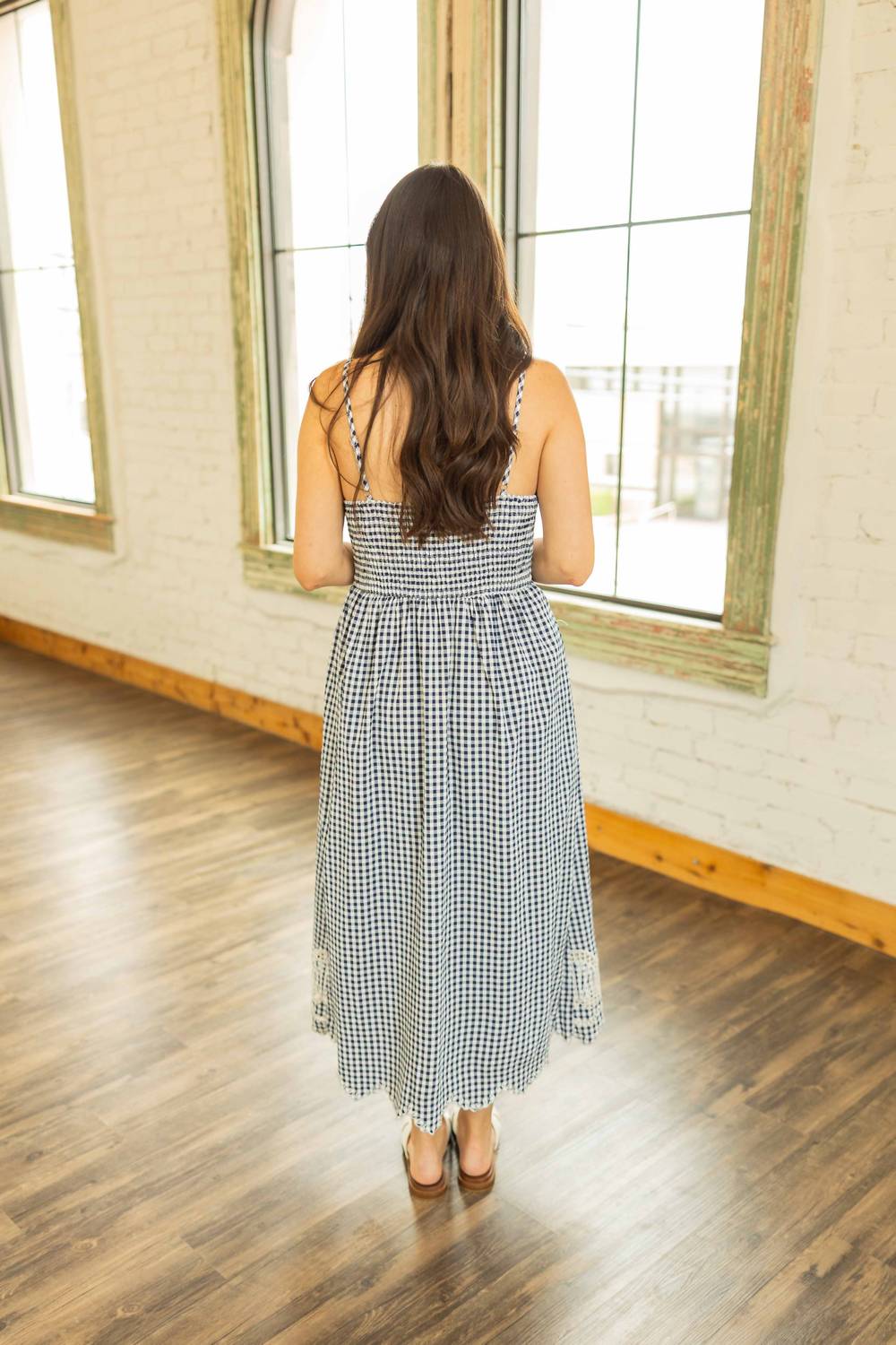 Jodifl - MARGARET SHELL EMBROIDERED GINGHAM MIDI DRESS