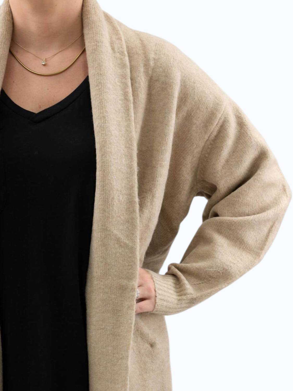 Lush - Long Foldover Collar Cardigan
