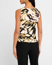 Oscar de la Renta Butterfly Printed Scoop Neck Tank in black multi - women's tank top - detail view