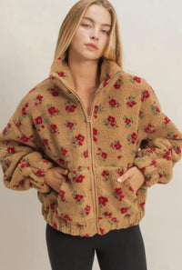 Double Zero - COMFY FLORAL PRINT SHERPA ZIP-UP JACKET