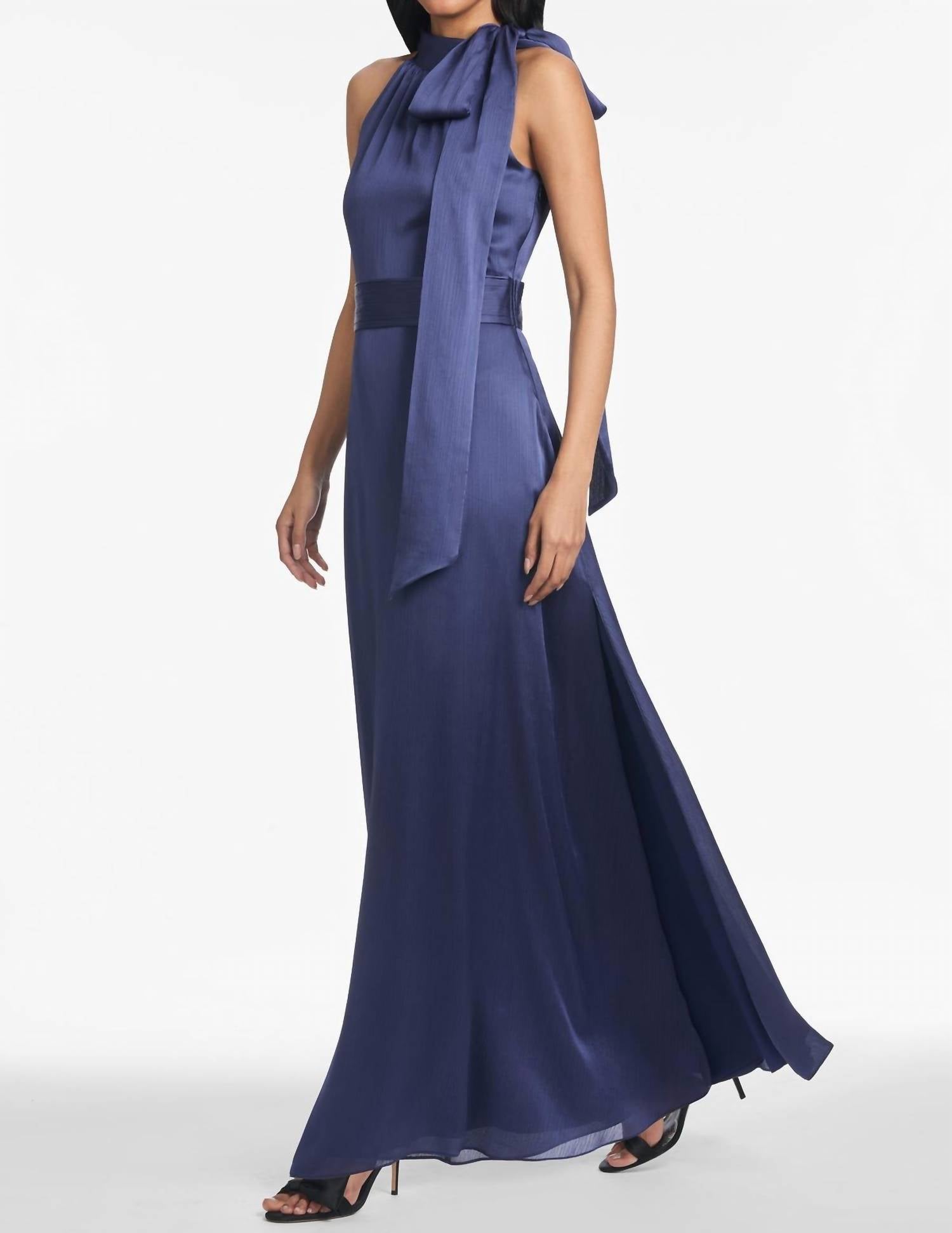SACHIN & BABI Kayla Tie Neck Gown in deep cobalt - women's dress - alternate view