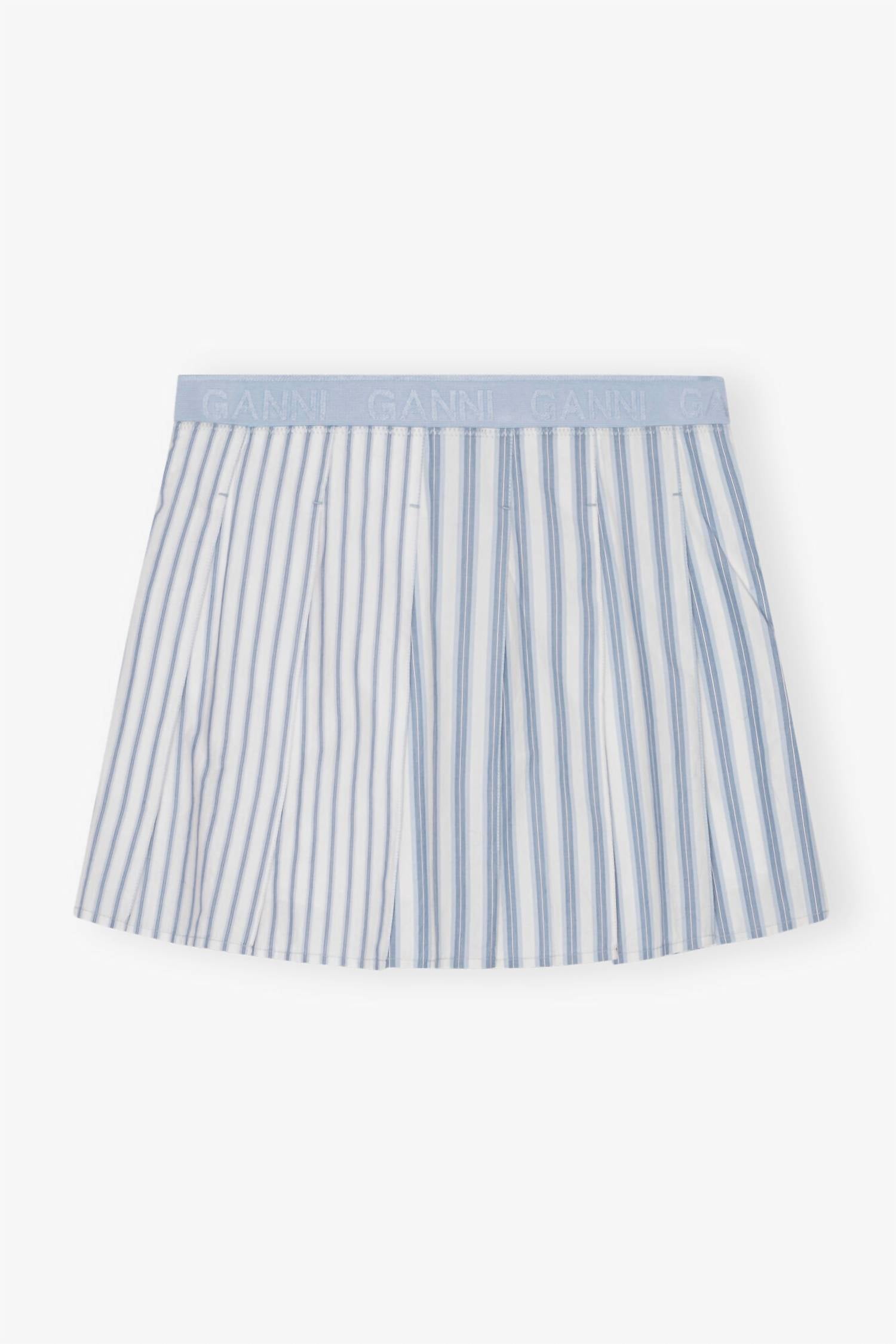 Ganni - Stripe Cotton Pleated Mini Skirt