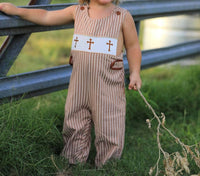Rylee Faith Designs - Boys Stripe Smocked Church Christ Bishop Christening Romper