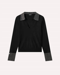 Minnie Rose - Women's Viscose Foldover Neck Top With Rhinestones