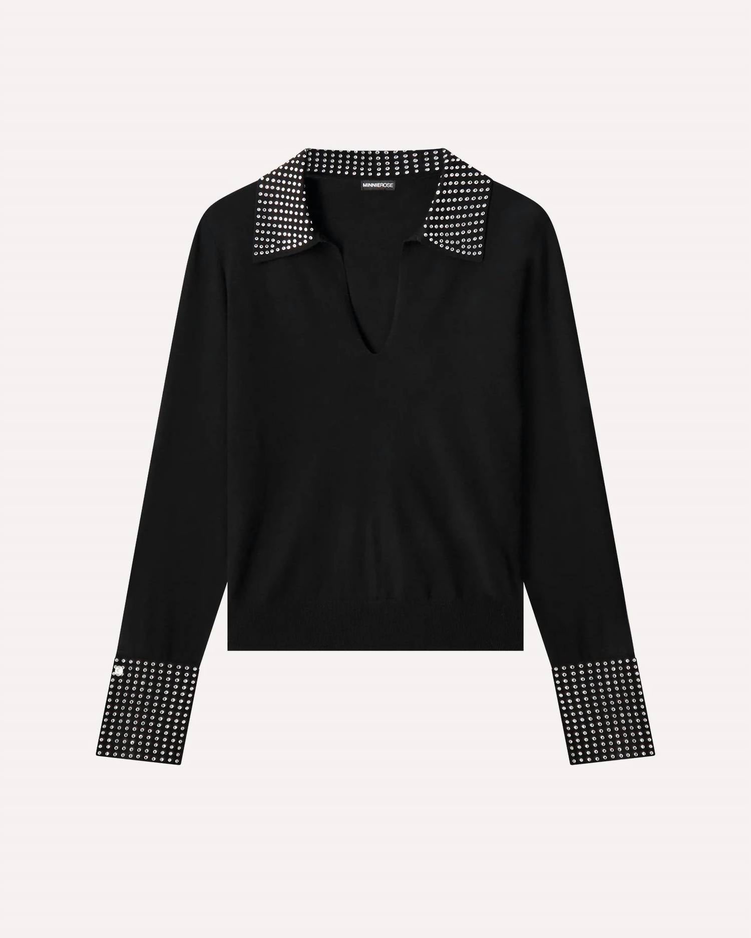 Minnie Rose - Women's Viscose Foldover Neck Top With Rhinestones