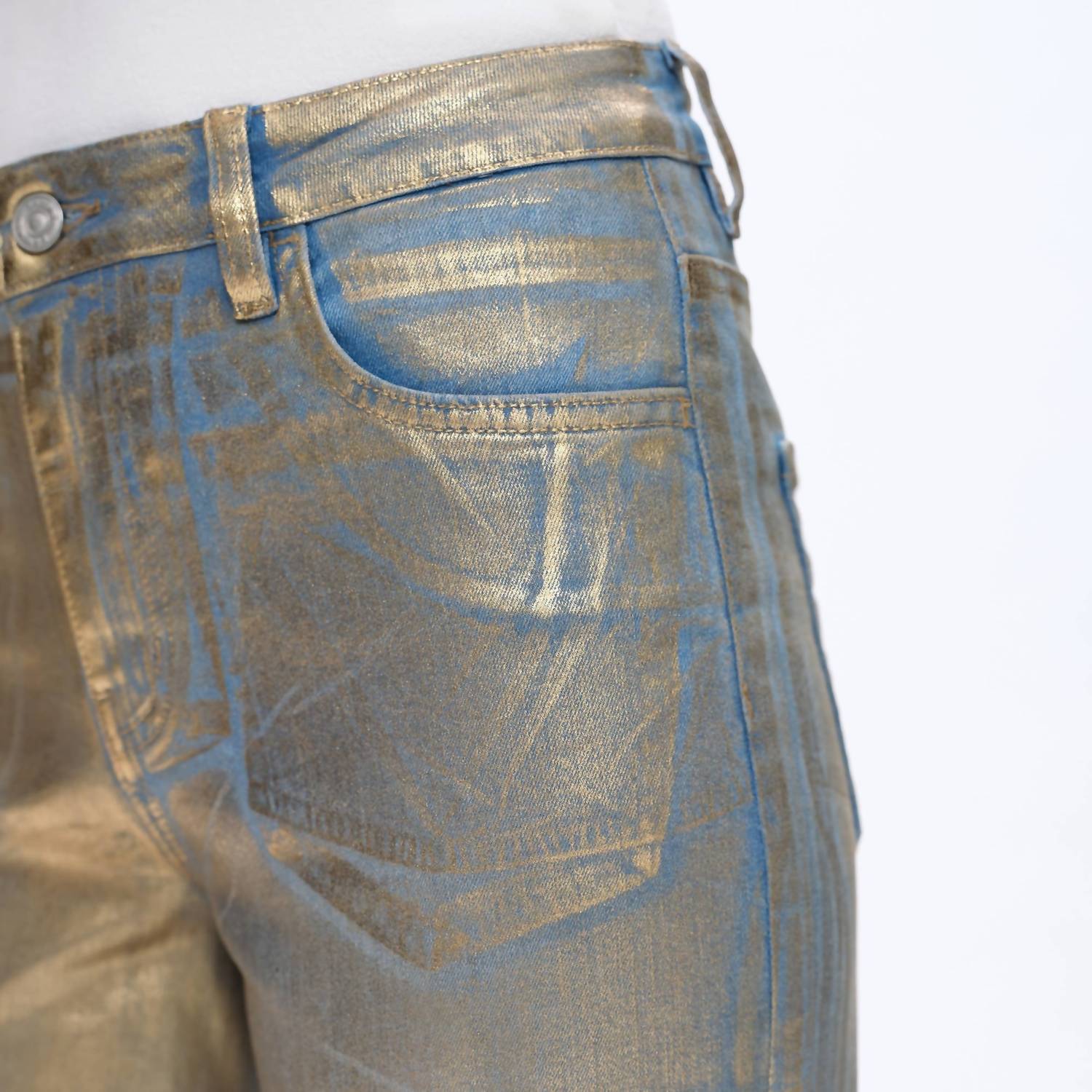 Bayeas Metallic High Waist Wide Leg Jeans in golden blue - women's jeans - view 7
