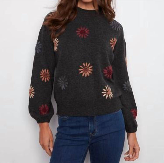 Charlie B - Mock Neck Sweater With Floral Embroidery