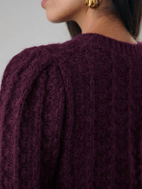White + Warren - Plush Pointelle Puff Sleeve Crewneck Sweater