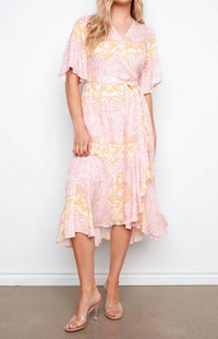 CHARLIE B Printed Faux Wrap Belted Midi Dress in maeva - women's dress