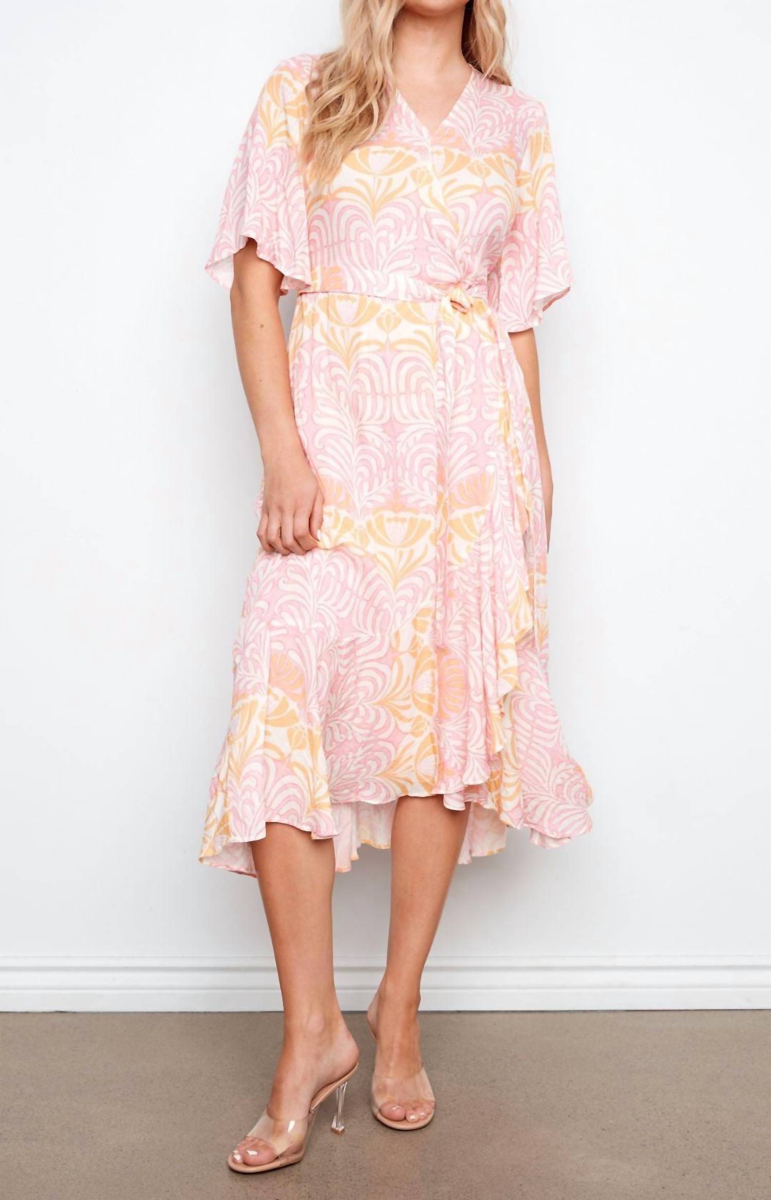 CHARLIE B Printed Faux Wrap Belted Midi Dress in maeva - women's dress