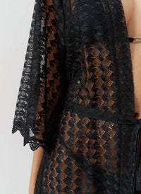Melissa Odabash Tali Kaftan Maxi Open-front Coverup in black - women's swimwear - detail view