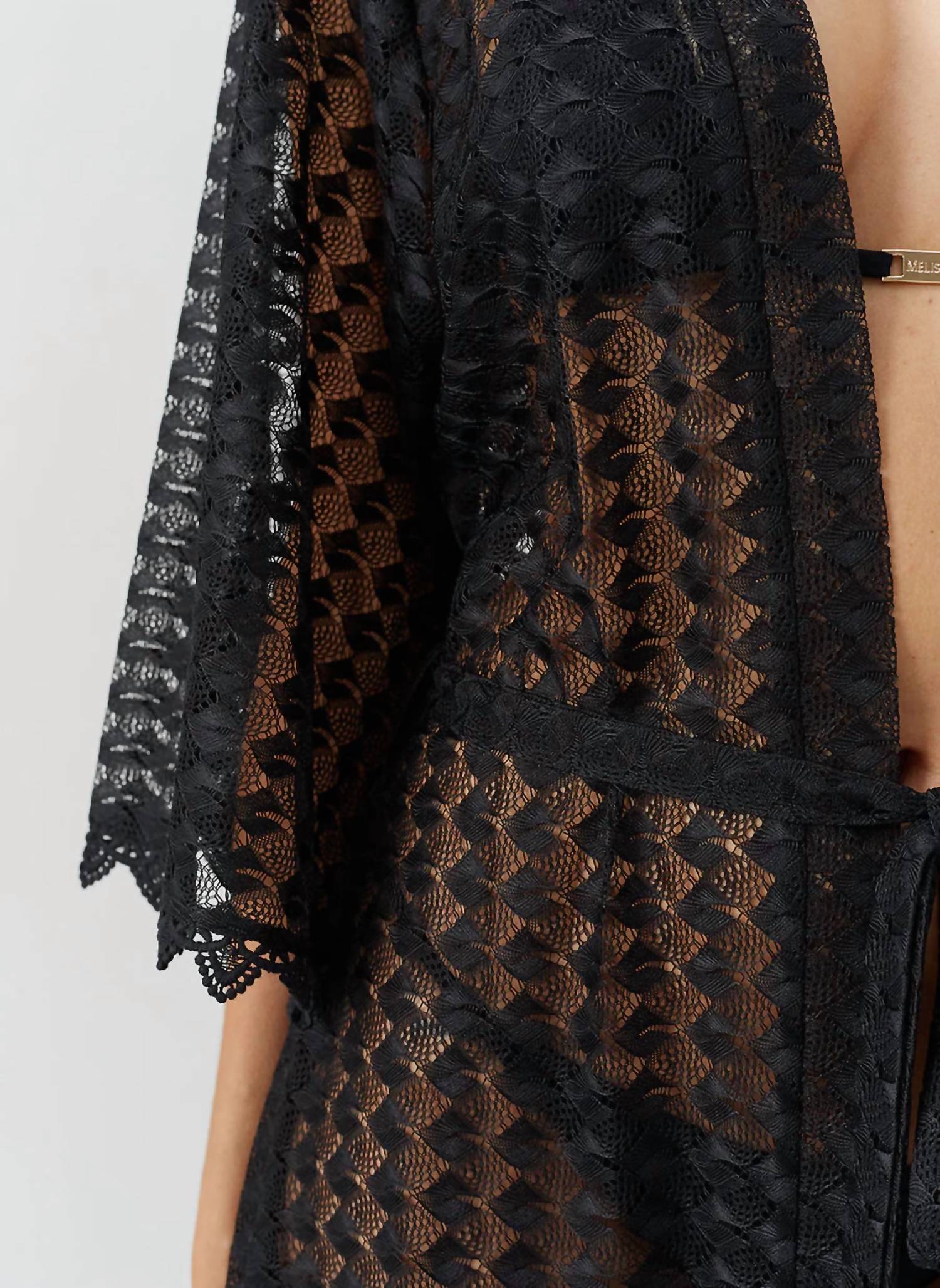 Melissa Odabash Tali Kaftan Maxi Open-front Coverup in black - women's swimwear - detail view
