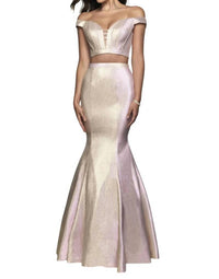 Blush Prom - Two Tone Woven Shimmer Two Piece Gown