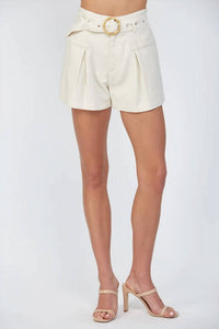 Fate - Linen Blend Tuck Detail Belted Shorts