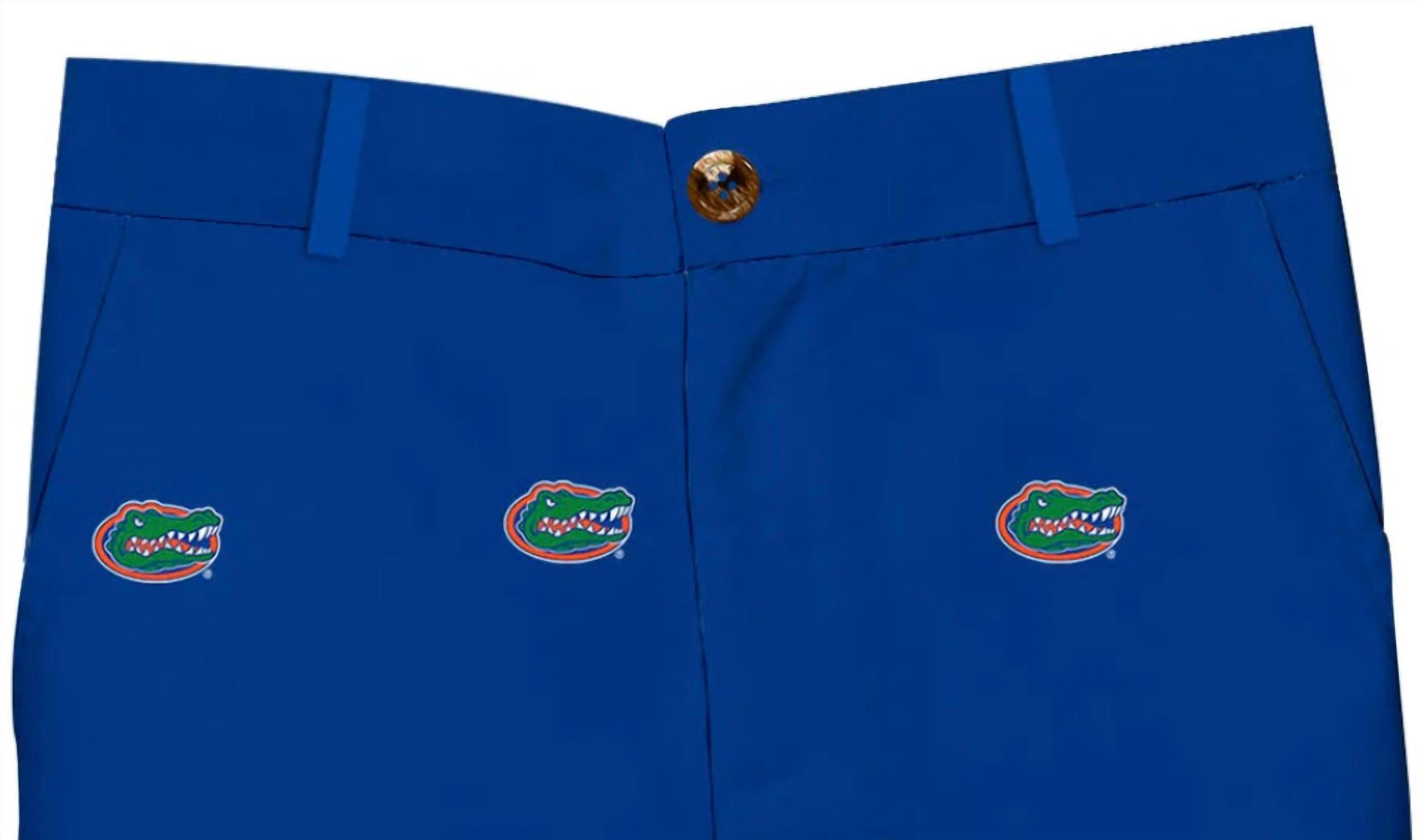 Vive La Fete Boy's Florida Gators All Over Logo Structured Shorts in blue - kids' shorts - detail view