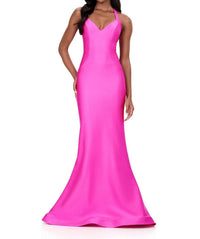 ASHLEYlauren Fitted Halter Prom Dress in fuchsia - women's dress