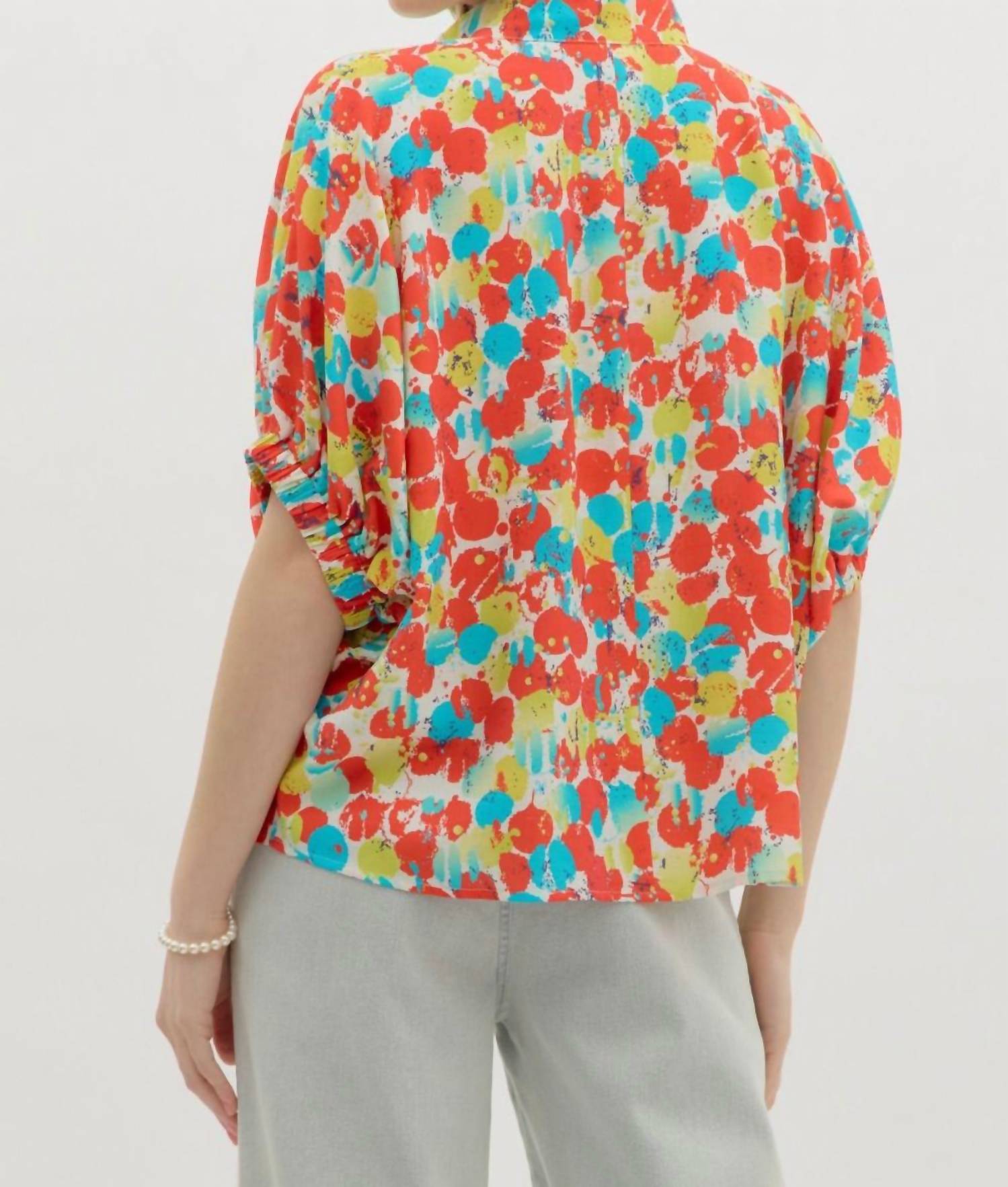 Entro - Abstract Print Dolman Sleeve Pullover Top