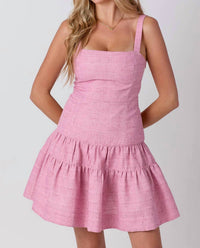 Baby Pink - Tweed Tiered Sleeveless Mini Dress