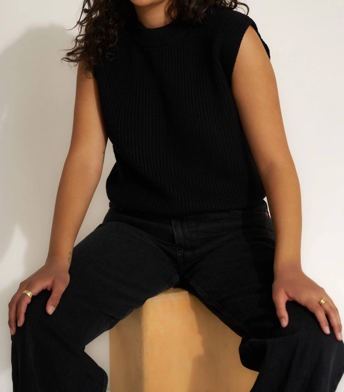 Callahan Shaker Knit Crewneck Muscle Tee in black - women's t-shirt - view 5