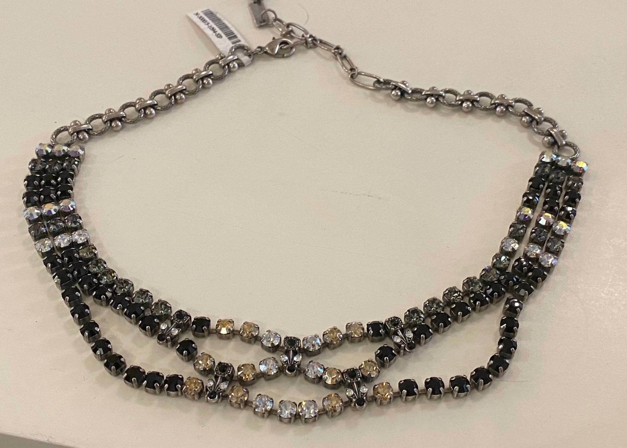 Mariana - Antiqued Silver Extra Fancy Three Strand Crystal Necklace