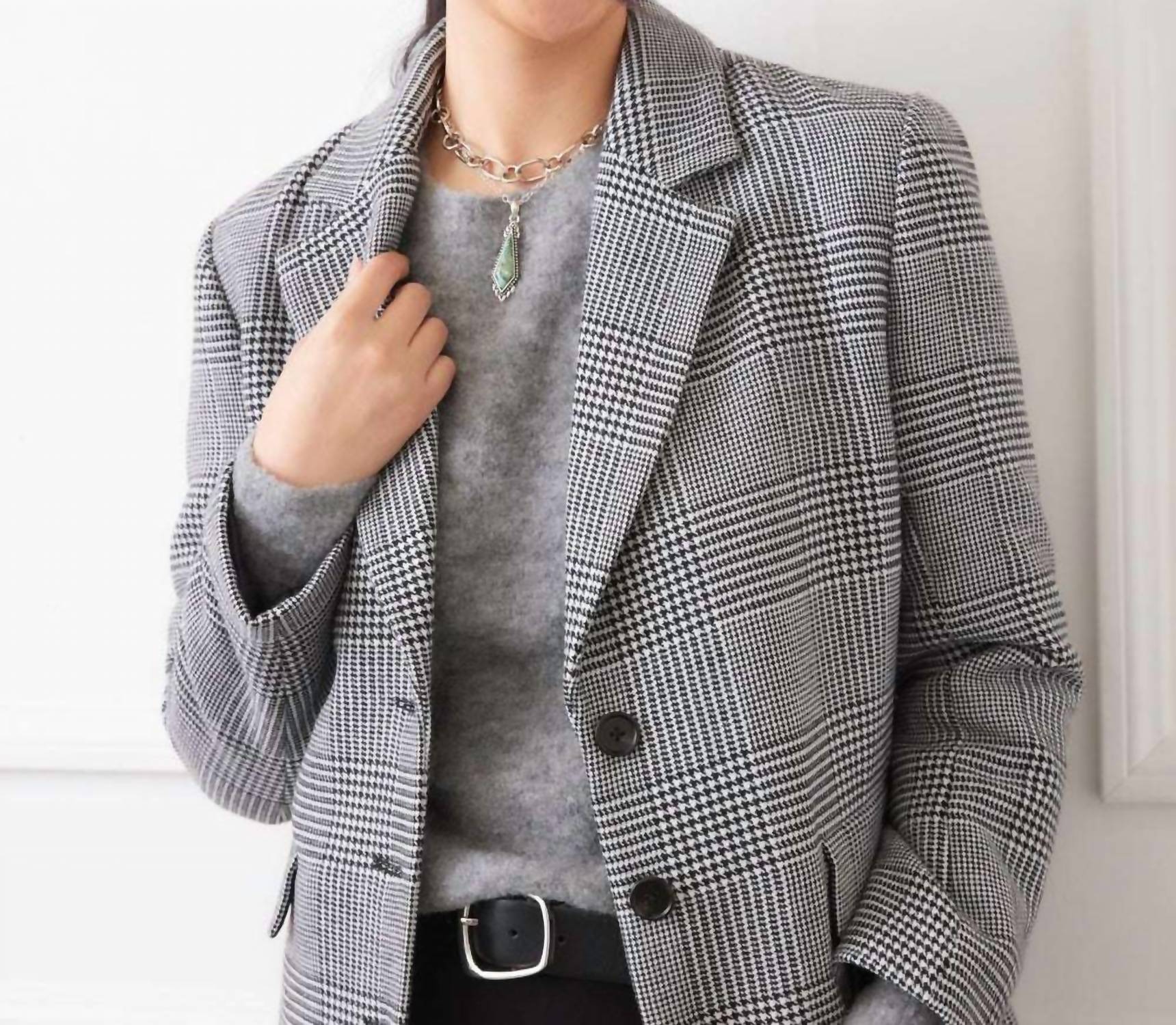 Karen Kane Houndstooth Blazer in black with off white - women's jacket - view 7