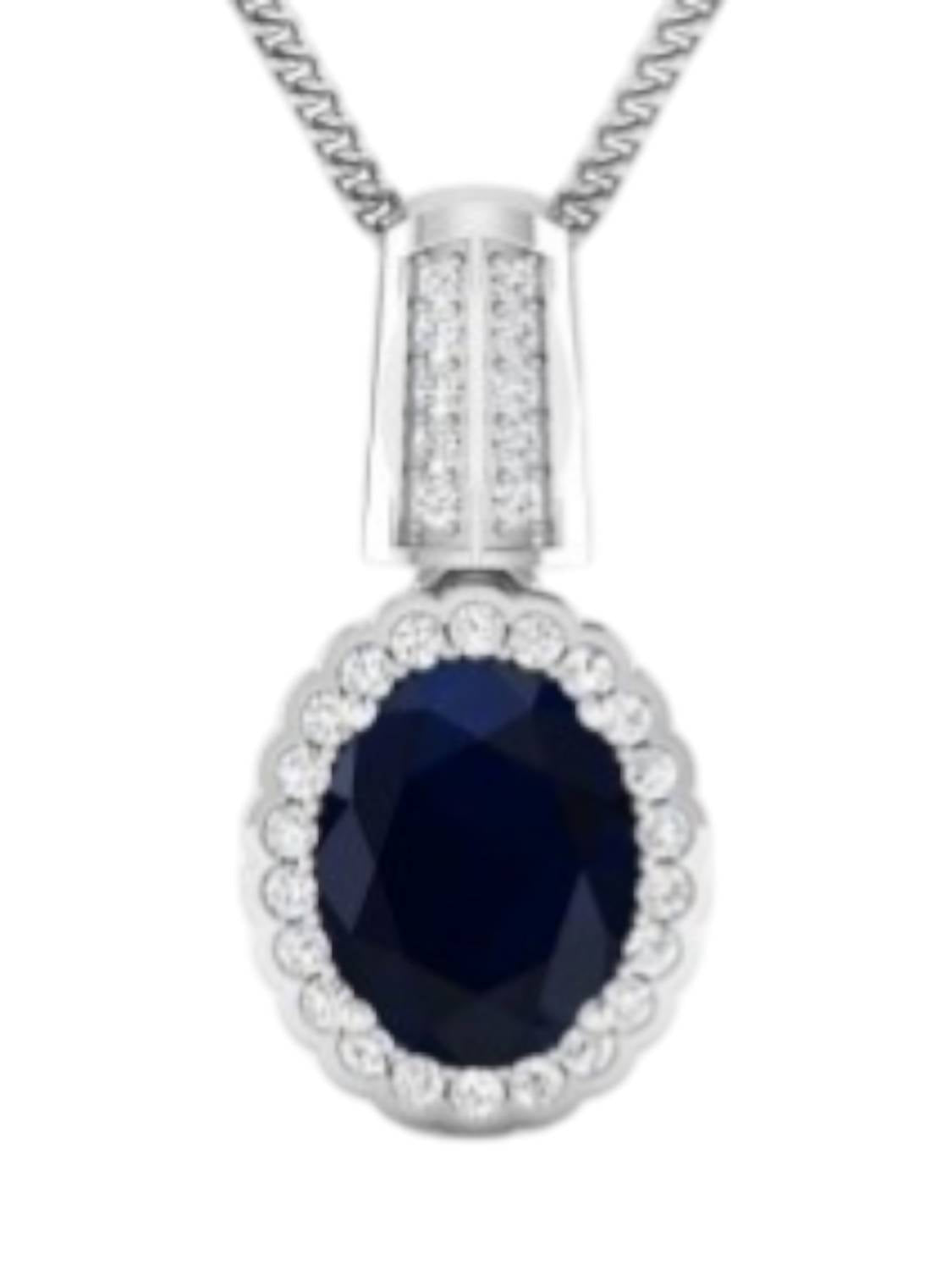 Diana M Jewels Women's Oval Natural Blue Sapphire Pendant Necklace (2.32 Ct) - Classic Plus in 14k white gold - women's jewelry