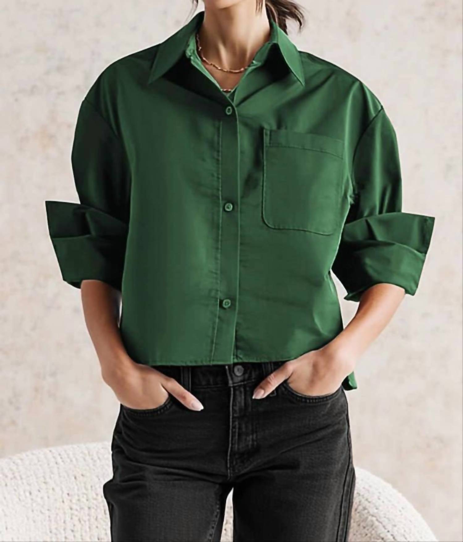 naked zebra Kelly Rolled Sleeve Blouse in green - women's shirt
